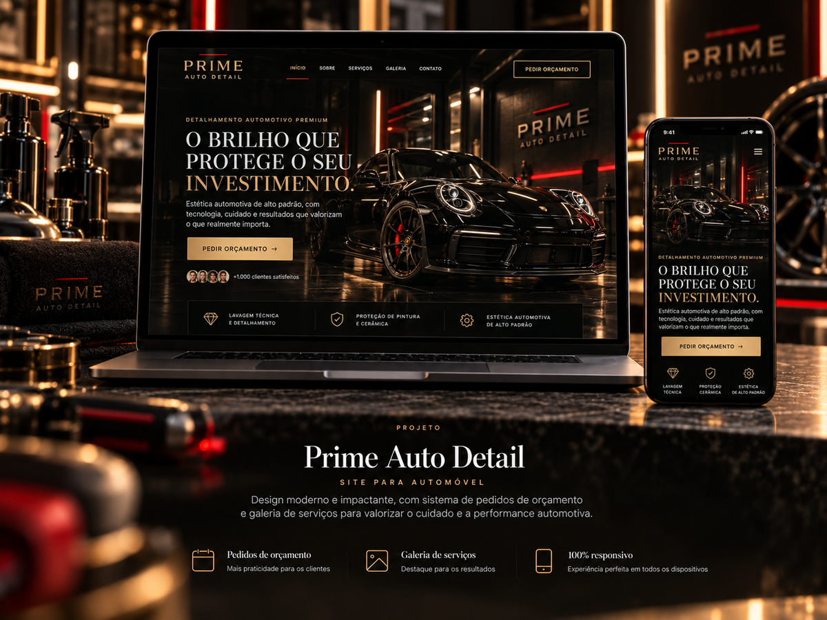 Prime Auto Detail - exemplo de website criado pela Vendera
