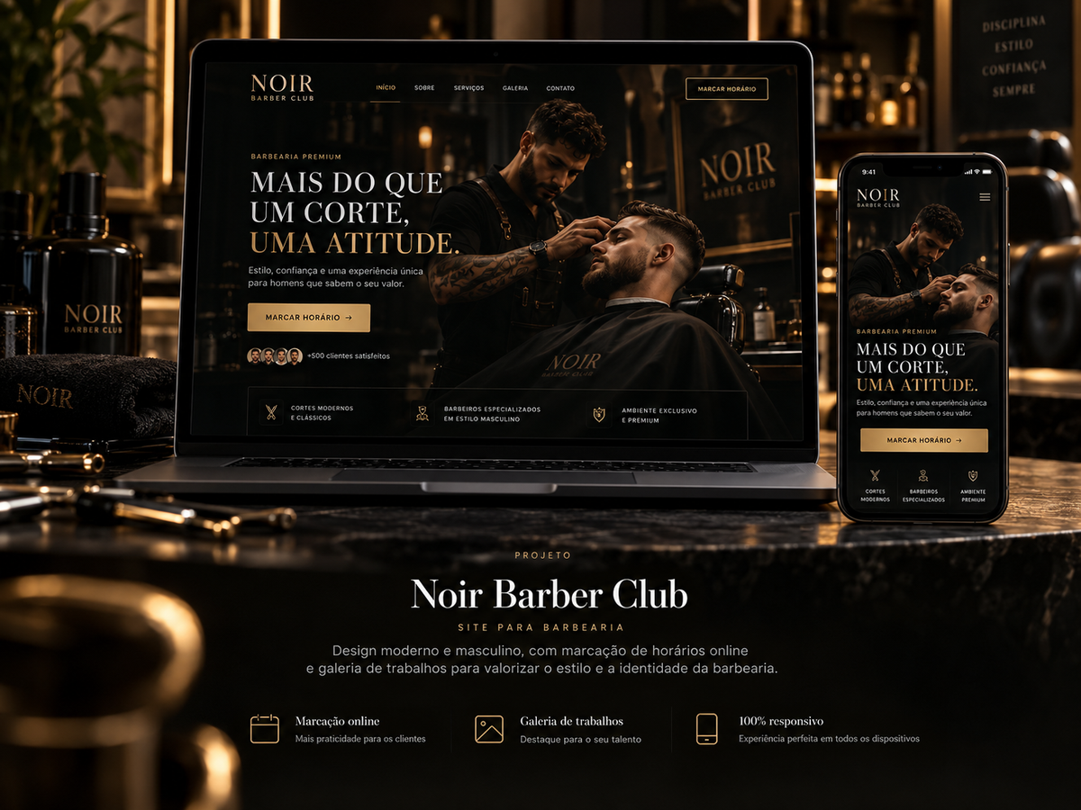 Noir Barber Club - exemplo de website criado pela Vendera